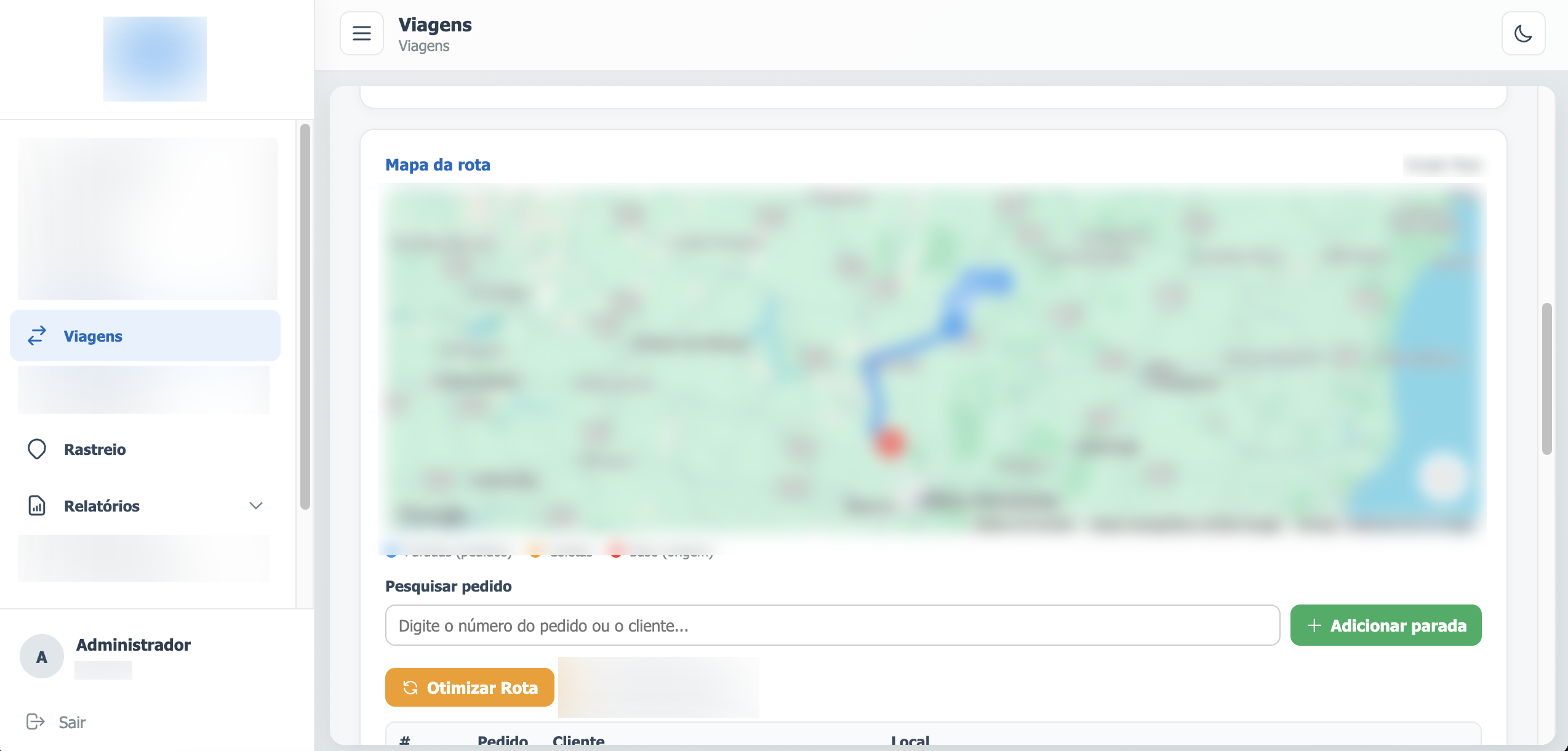 Imagem provisória do Sistema de Logística